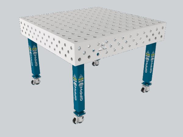 Stół Spawalniczy PLUS INOX 1200 x 1200 mm Siatka - 100x100mm, System - Φ28, Nogi - Na kołach, Blat - Blat PLUS INOX