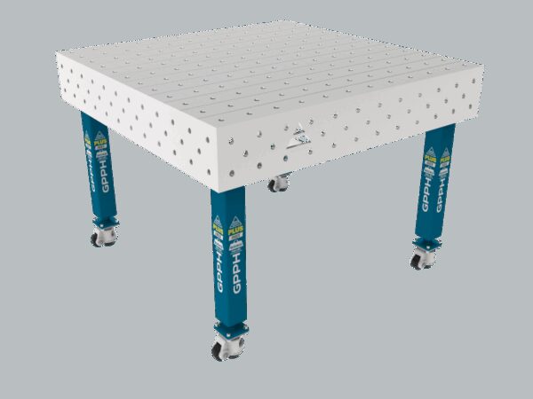 Stół Spawalniczy PLUS INOX 1200 x 1200 mm Siatka - 100x100mm, System - Φ16, Nogi - Na kołach, Blat - Blat PLUS INOX