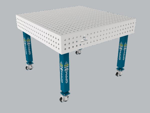 Stół Spawalniczy PLUS INOX 1200 x 1200 mm Siatka - 50x50mm, System - Φ16, Nogi - Na kołach, Blat - Blat PLUS INOX