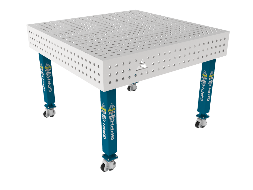 Stół Spawalniczy PLUS INOX 1200 x 1200 mm Siatka - 50x50mm, System - Φ16, Nogi - Na kołach, Blat - Blat PLUS INOX