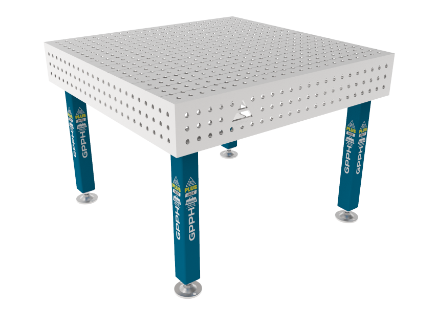 Stół Spawalniczy PLUS INOX 1200 x 1200 mm Siatka - 50x50mm, System - Φ16, Nogi - Na stopach, Blat - Blat PLUS INOX
