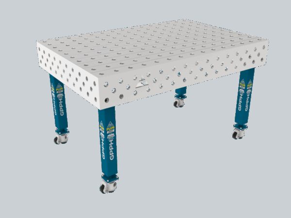 Stół Spawalniczy PLUS INOX 1500 x 1000 mm Siatka - 100x100mm, System - Φ28, Nogi - Na kołach, Blat - Blat PLUS INOX