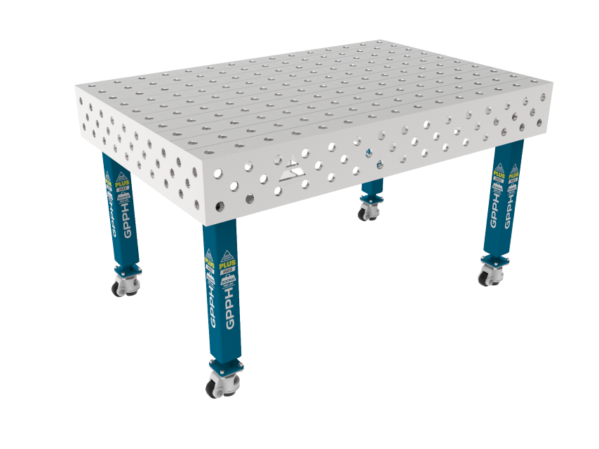 Stół Spawalniczy PLUS INOX 1500 x 1000 mm Siatka - 100x100mm, System - Φ28, Nogi - Na kołach, Blat - Blat PLUS INOX