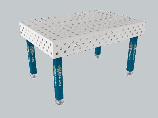 Stół Spawalniczy PLUS INOX 1500 x 1000 mm Siatka - 100x100mm, System - Φ28, Nogi - Na stopach, Blat - Blat PLUS INOX