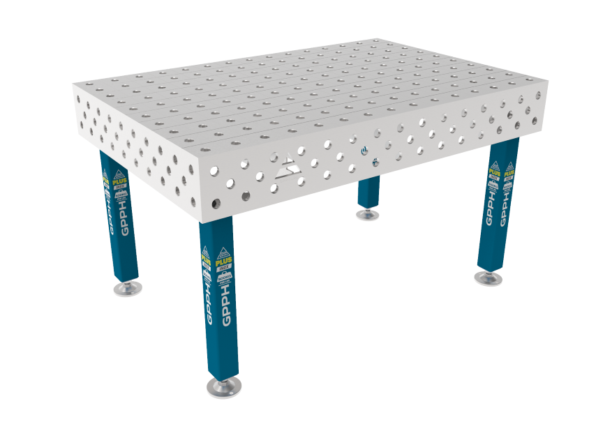 Stół Spawalniczy PLUS INOX 1500 x 1000 mm Siatka - 100x100mm, System - Φ28, Nogi - Na stopach, Blat - Blat PLUS INOX