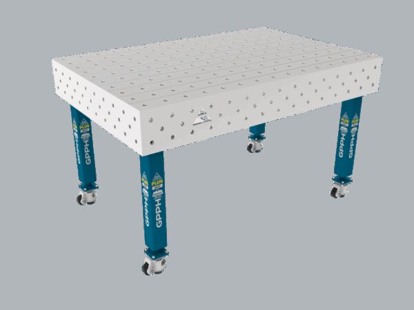 Stół Spawalniczy PLUS INOX 1500 x 1000 mm Siatka - 100x100mm, System - Φ16, Nogi - Na kołach, Blat - Blat PLUS INOX