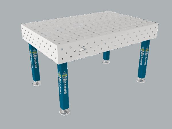 Stół Spawalniczy PLUS INOX 1500 x 1000 mm Siatka - 100x100mm, System - Φ16, Nogi - Na stopach, Blat - Blat PLUS INOX