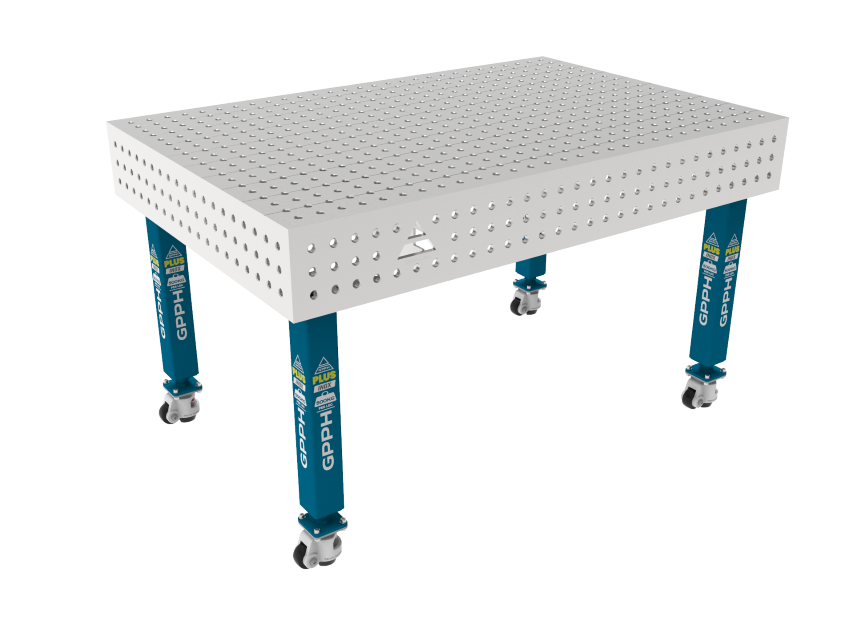 Stół Spawalniczy PLUS INOX 1500 x 1000 mm Siatka - 50x50mm, System - Φ16, Nogi - Na kołach, Blat - Blat PLUS INOX