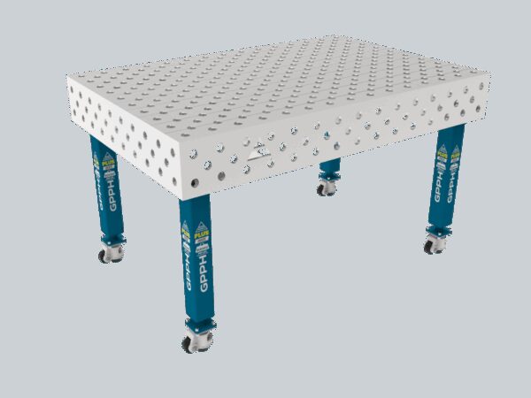 Stół Spawalniczy PLUS INOX 1500 x 1000 mm Siatka - diagonalna, System - Φ28, Nogi - Na kołach, Blat - Blat PLUS INOX