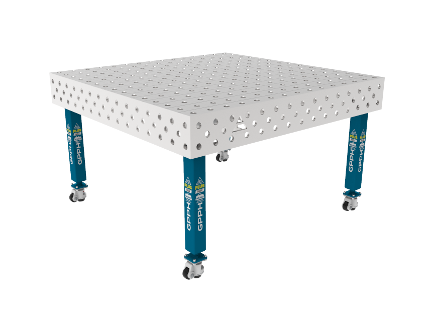 Stół Spawalniczy PLUS INOX 1500 x 1480 mm Siatka - 100x100mm, System - Φ28, Nogi - Na kołach, Blat - Blat PLUS INOX