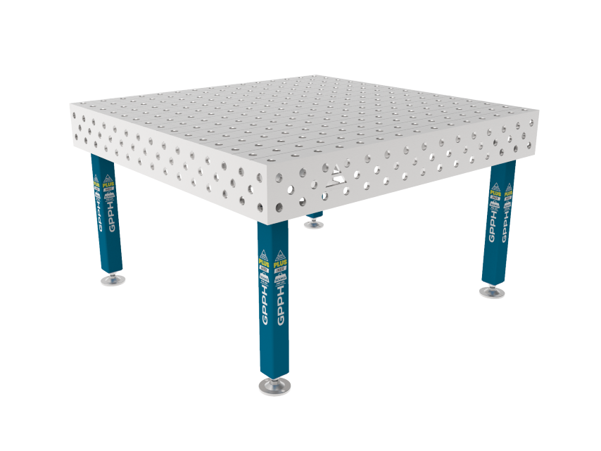 Stół Spawalniczy PLUS INOX 1500 x 1480 mm Siatka - 100x100mm, System - Φ28, Nogi - Na stopach, Blat - Blat PLUS INOX
