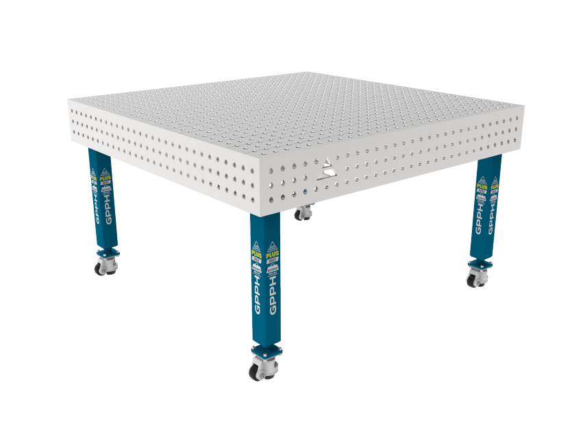 Stół Spawalniczy PLUS INOX 1500 x 1480 mm Siatka - 50x50mm, System - Φ16, Nogi - Na kołach, Blat - Blat PLUS INOX