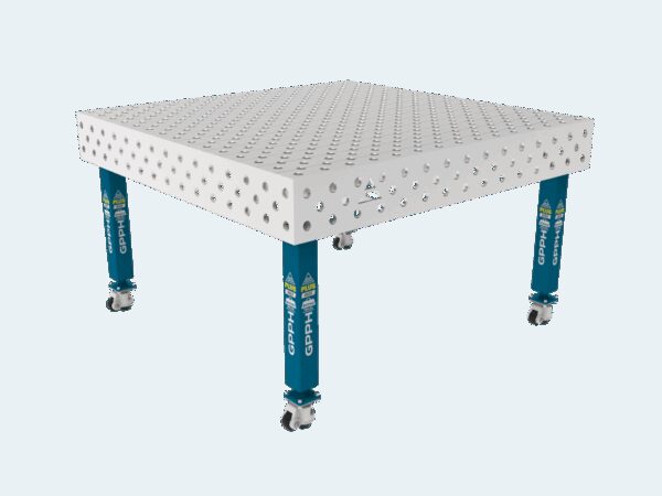 Stół Spawalniczy PLUS INOX 1500 x 1480 mm Siatka - diagonalna, System - Φ28, Nogi - Na kołach, Blat - Blat PLUS INOX