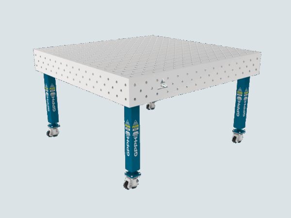 Stół Spawalniczy PLUS INOX 1500 x 1480 mm Siatka - diagonalna, System - Φ16, Nogi - Na kołach, Blat - Blat PLUS INOX