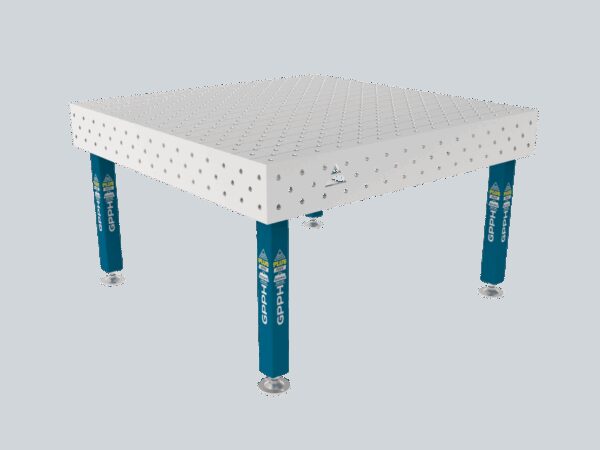 Stół Spawalniczy PLUS INOX 1500 x 1480 mm Siatka - diagonalna, System - Φ16, Nogi - Na stopach, Blat - Blat PLUS INOX