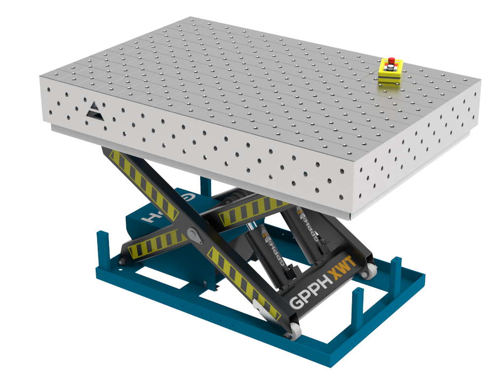 Stół Spawalniczy PRO INOX 1500x1000 mm z hydraulicznym systemem podnoszenia, system 16, siatka diagonalna