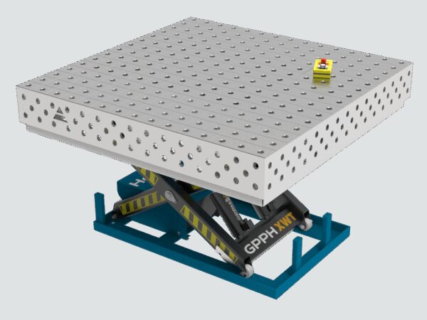 Stół Spawalniczy PLUS INOX 1500x1480 mm z hydraulicznym systemem podnoszenia, system 28, siatka 100x100