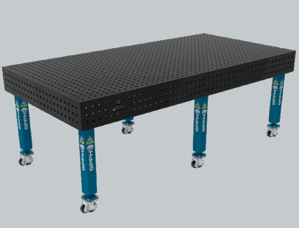 Stół Spawalniczy PLUS Siatka - 50x50mm, System - Φ16, Rozmiar - 2400x1200mm, Nogi - Na kołach