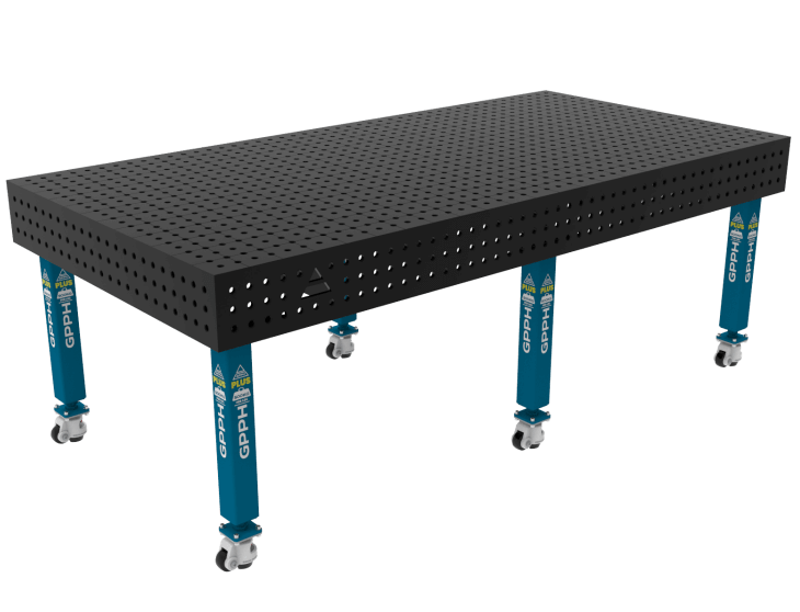 Stół Spawalniczy PLUS Siatka - 50x50mm, System - Φ16, Rozmiar - 2400x1200mm, Nogi - Na kołach