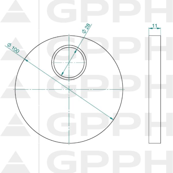 Krążek φ100, System - Φ28, Seria - PLUS rysunek techniczny