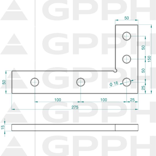 Winkiel płaski 275x150mm, System - Φ16, Seria - PRO rysunek techniczny
