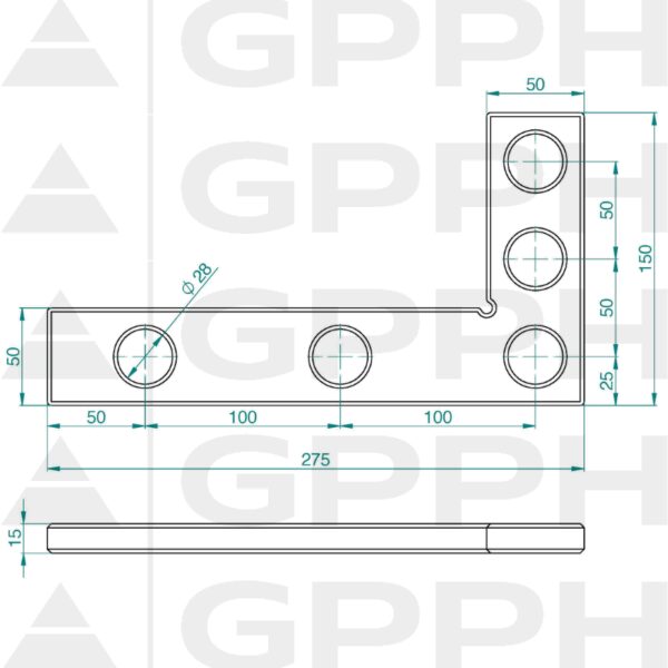Winkiel płaski 275x150mm, System - Φ28, Seria - PRO rysunek techniczny