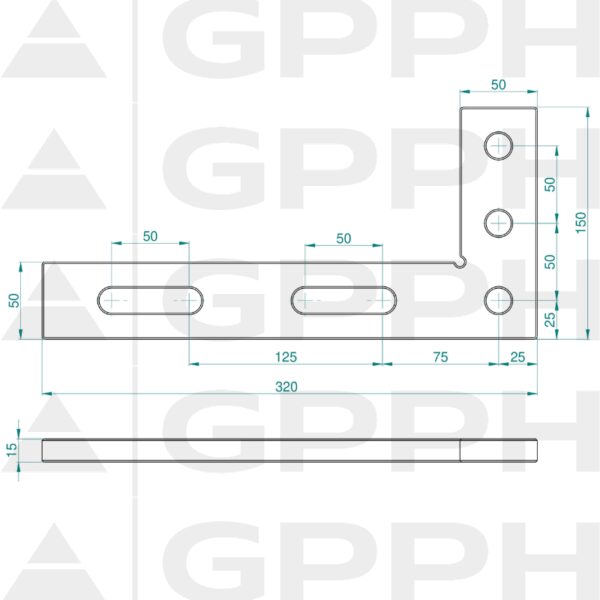 Winkiel płaski 320x150mm, System - Φ16, Seria - PRO rysunek techniczny