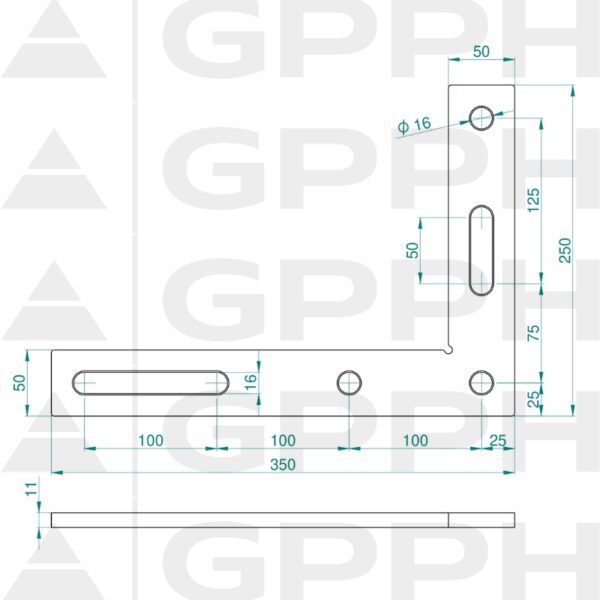 Winkiel płaski 350x250mm, System - Φ16, Seria - PLUS rysunek techniczny