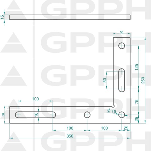 Winkiel płaski 350x250mm, System - Φ16, Seria - PRO rysunek techniczny