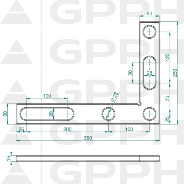 Winkiel płaski 350x250mm, System - Φ28, Seria - PRO rysunek techniczny