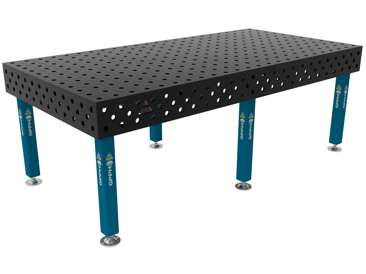 Stół Spawalniczy PLUS Siatka - 100x100mm, System - Φ28, Rozmiar - 2400x1200mm, Nogi - Na stopach
