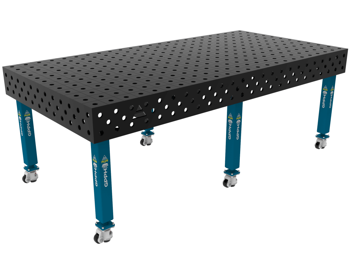 Stół Spawalniczy PLUS Siatka - 100x100mm, System - Φ28, Rozmiar - 2400x1200mm, Nogi - Na kołach