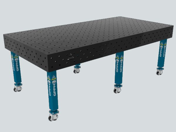 Stół Spawalniczy PLUS Siatka - 100x100mm, System - Φ16, Rozmiar - 2400x1200mm, Nogi - Na kołach