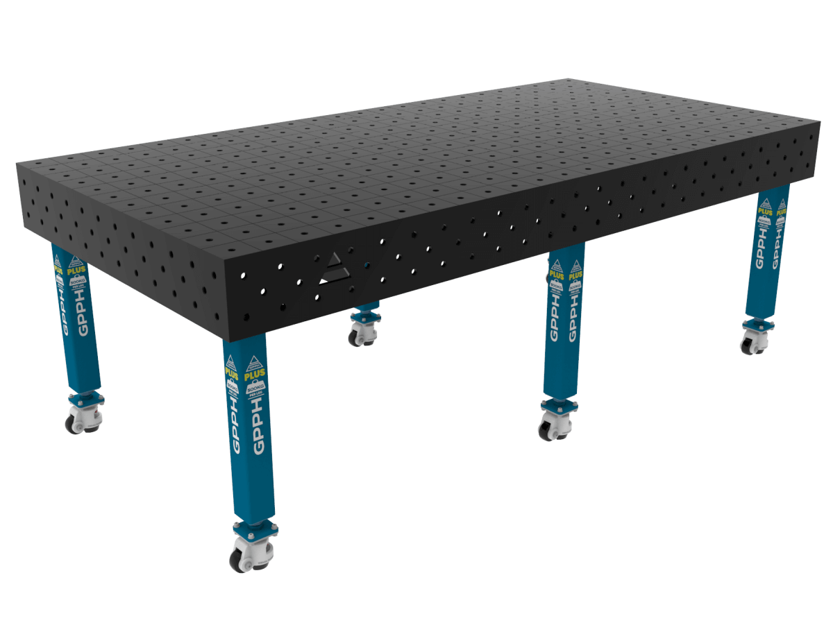 Stół Spawalniczy PLUS Siatka - 100x100mm, System - Φ16, Rozmiar - 2400x1200mm, Nogi - Na kołach