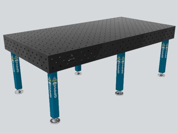 Stół Spawalniczy PLUS Siatka - 100x100mm, System - Φ16, Rozmiar - 2400x1200mm, Nogi - Na stopach