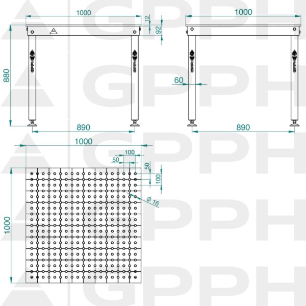 Stół BASIC 1000x1000 mm fi16 50x50 stopy