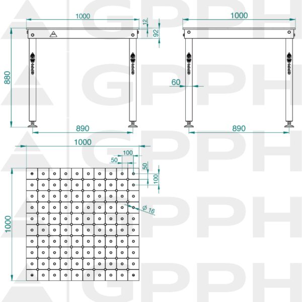 Stół BASIC 1000x1000 mm fi16 diagonalna stopy