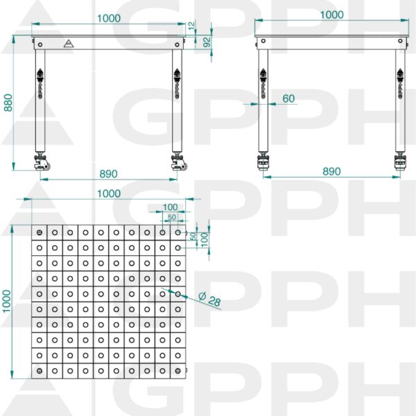 Stół BASIC 1000x1000 mm fi28 100x100 koła