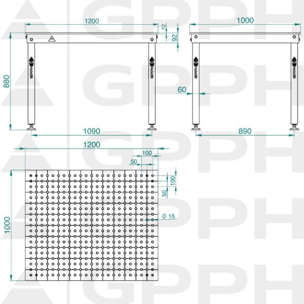 Rysunek techniczny Stół BASIC 1200x1000 mm fi16 50x50 stopy
