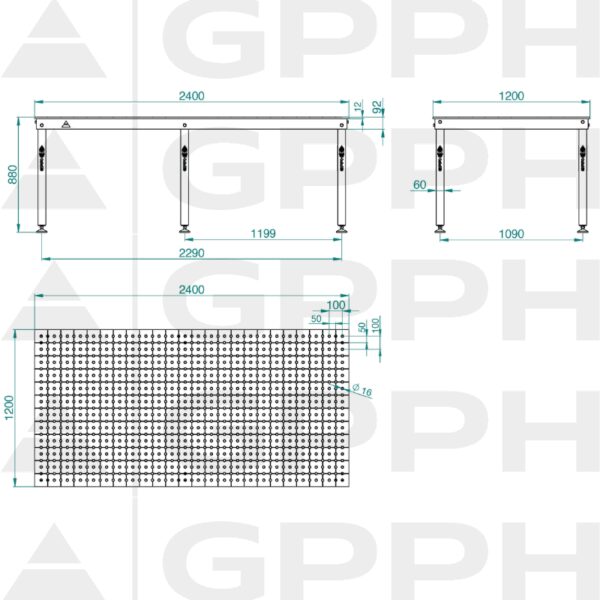 Rysunek techniczny Stół BASIC 2400x1200 mm fi16 50x50 stopy