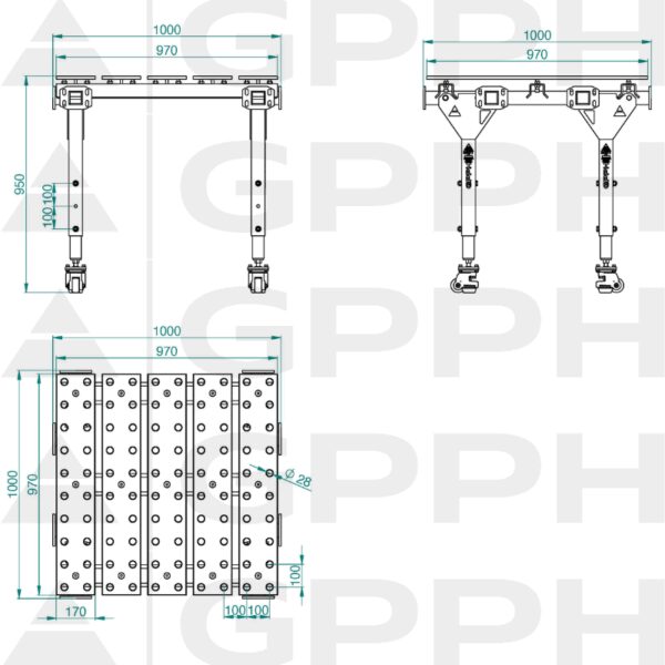 Modułowy Stół Spawalniczy Pojedynczy Azotowany 1000x1000 mm
