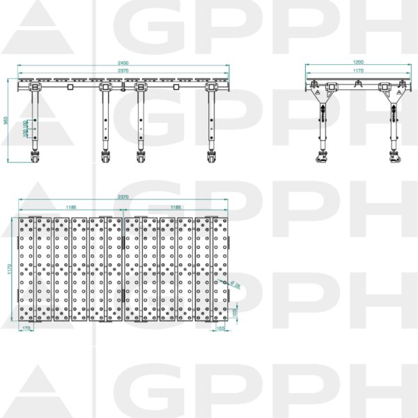 Rysunek techniczny  Stół MWT PODWÓJNY 2400x1200 mm fi28 100x100
