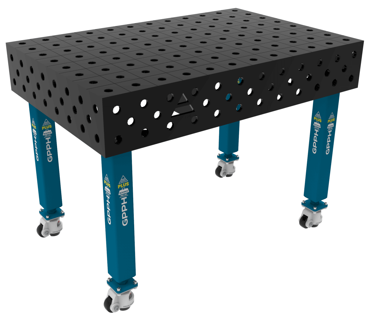 Stół Spawalniczy PLUS Rozmiar - 1200x800mm, Siatka - 100x100mm, System - Φ28, Nogi - Na kołach