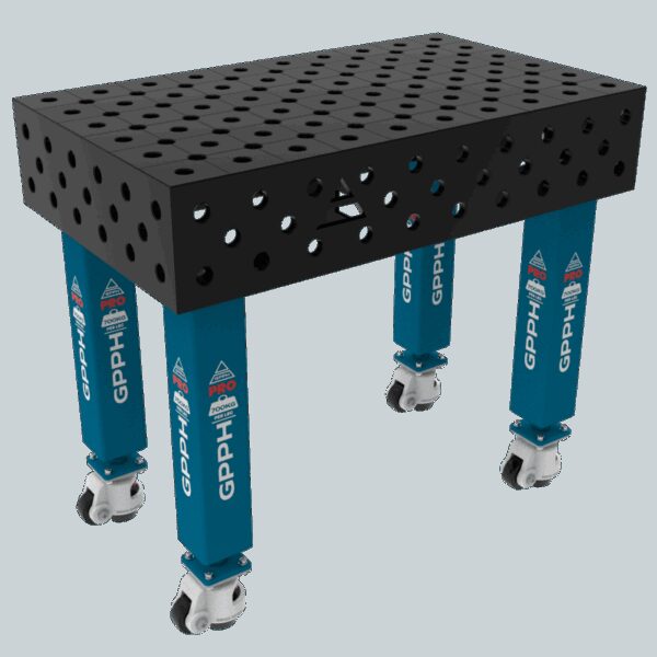 Stół Spawalniczy PRO Rozmiar - 1000x600mm, Siatka - diagonalna, System - Φ28, Nogi - Na kołach
