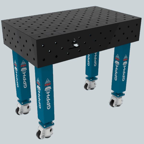 Stół Spawalniczy PRO Rozmiar - 1000x600mm, Siatka - diagonalna, System -  Φ16, Nogi - Na kołach