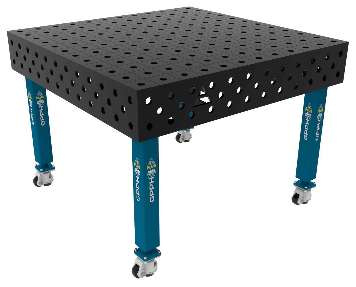 Stół Spawalniczy PLUS Siatka - 100x100mm, System - Φ28, Rozmiar - 1200x1200mm, Nogi - Na kołach