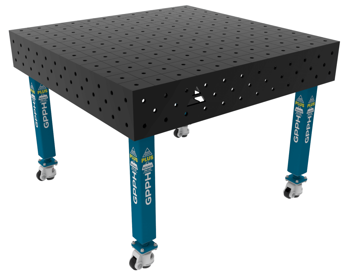 Stół Spawalniczy PLUS Siatka - 100x100mm, System - Φ16, Rozmiar - 1200x1200mm, Nogi - Na kołach