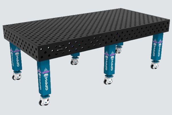 Stół Spawalniczy EXPERT Rozmiar - 2400x1200mm, Siatka - diagonalna, System - Φ28, Nogi - Na kołach