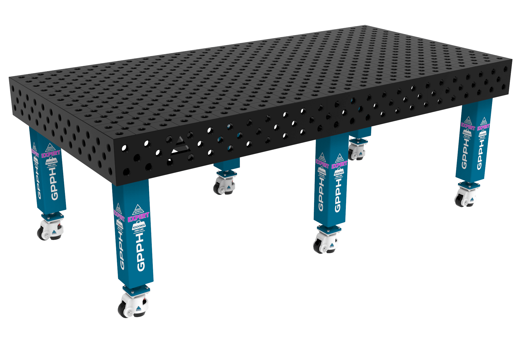 Stół Spawalniczy EXPERT Rozmiar - 2400x1200mm, Siatka - diagonalna, System - Φ28, Nogi - Na kołach