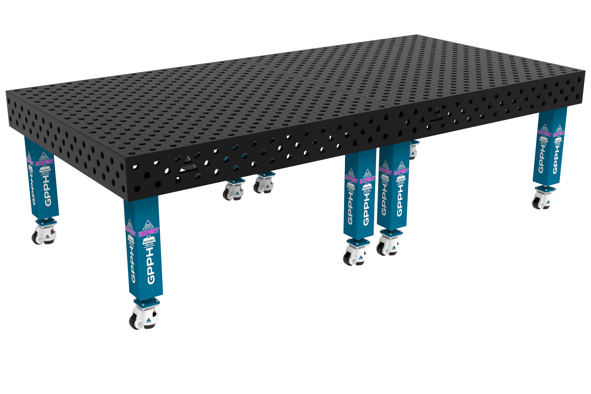 Stół Spawalniczy EXPERT Rozmiar - 3000x1480mm, Siatka - diagonalna, System - Φ28, Nogi - Na kołach